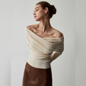 COMMENSE Off-Shoulder Cream Soft Knit Top